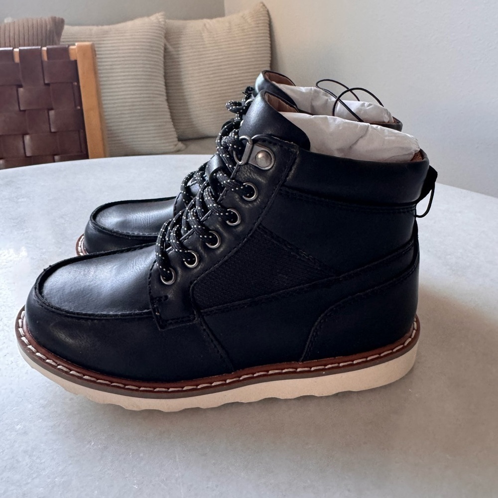Boys Black Leather Lace-Up Boots